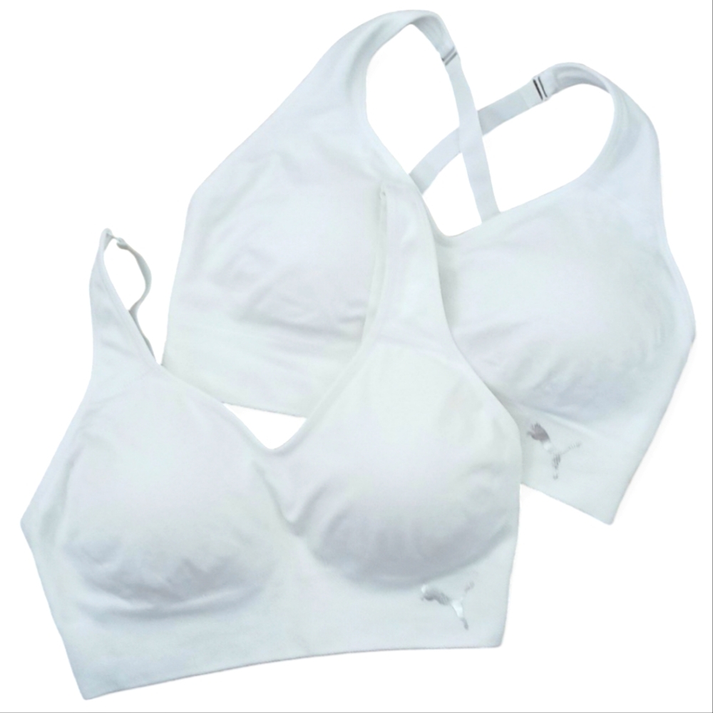 2- PUMA WOMEN'S SEAMLESS SPORTS BRA  WHITE. SIZE SMALL. NWOT